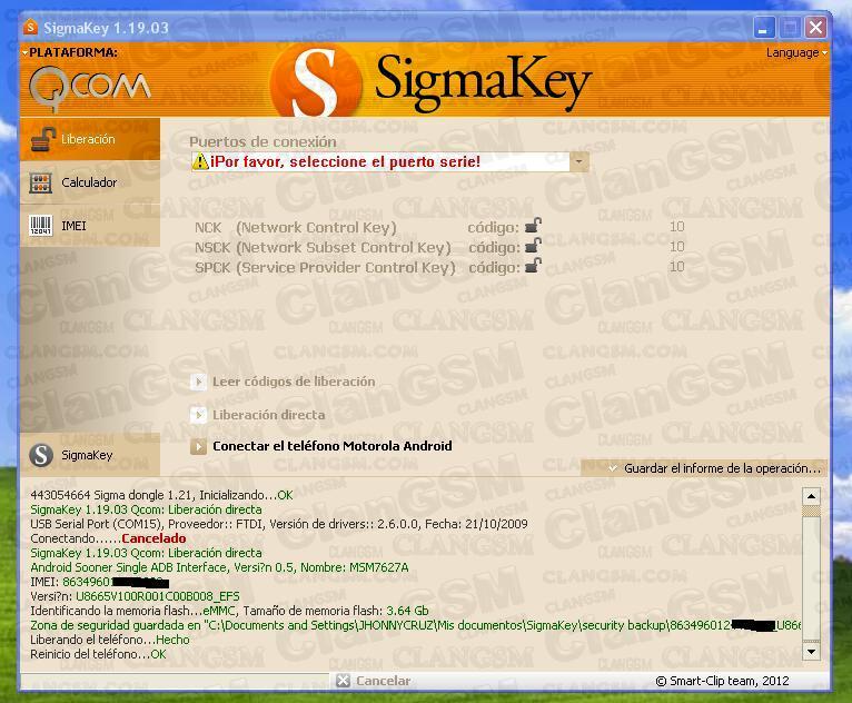 Aporte unlock huawei u8565 con sigma box key clan gsm uni n de