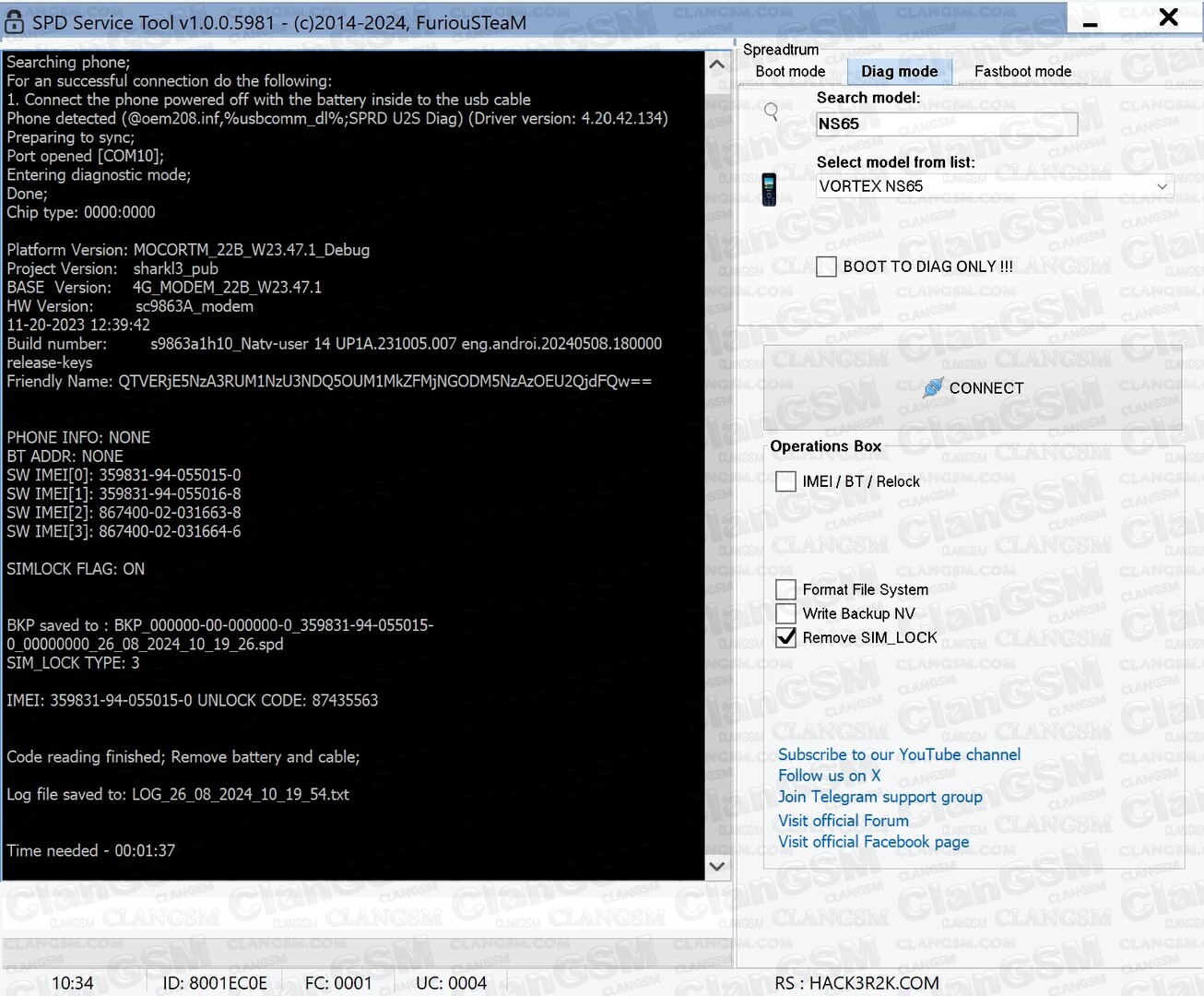 Unlock Vortex Ns65 - Clan GSM - Unión de los Expertos en Telefonía Celular