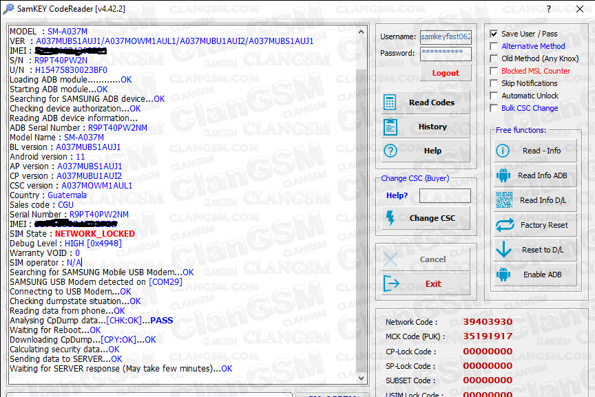 Unlock a03s modelo sm a037m con samkey coderead aporte clan gsm